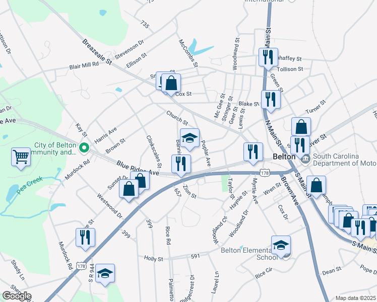 map of restaurants, bars, coffee shops, grocery stores, and more near 218 Bannister Street in Belton