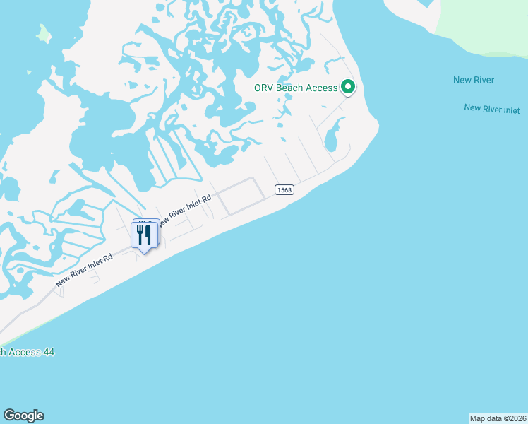 map of restaurants, bars, coffee shops, grocery stores, and more near 2227 New River Inlet Road in North Topsail Beach
