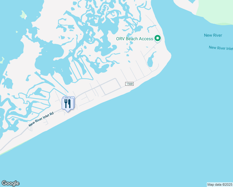 map of restaurants, bars, coffee shops, grocery stores, and more near 180 Sea Gull Lane in North Topsail Beach