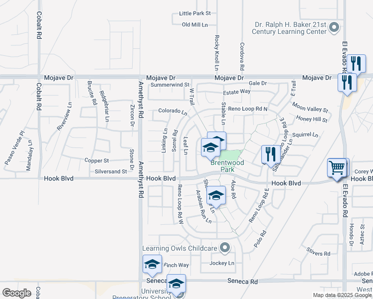 map of restaurants, bars, coffee shops, grocery stores, and more near 13858 Leaf Way in Victorville