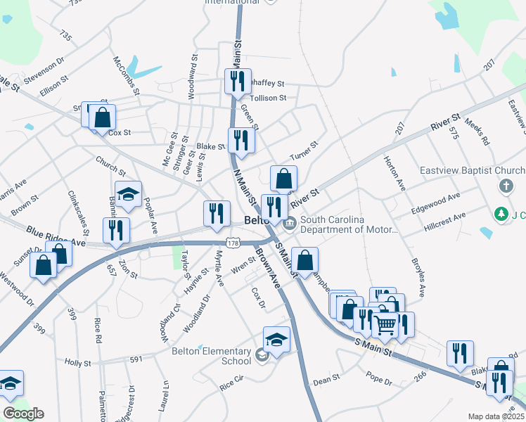 map of restaurants, bars, coffee shops, grocery stores, and more near 318 City Square in Belton