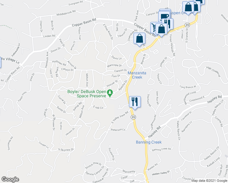 map of restaurants, bars, coffee shops, grocery stores, and more near Steiner Circle in Prescott