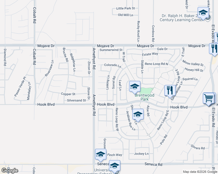 map of restaurants, bars, coffee shops, grocery stores, and more near 15051 Sorrel Road in Victorville