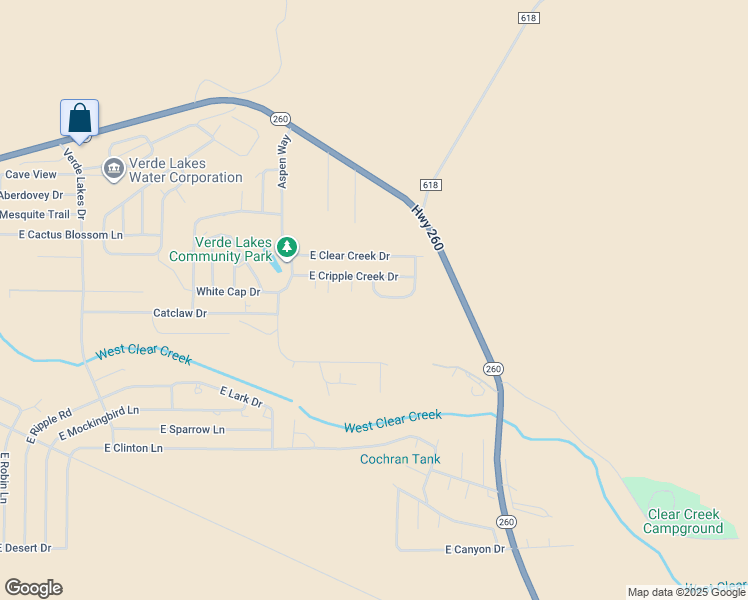 map of restaurants, bars, coffee shops, grocery stores, and more near 4237 East Cripple Creek Drive in Camp Verde