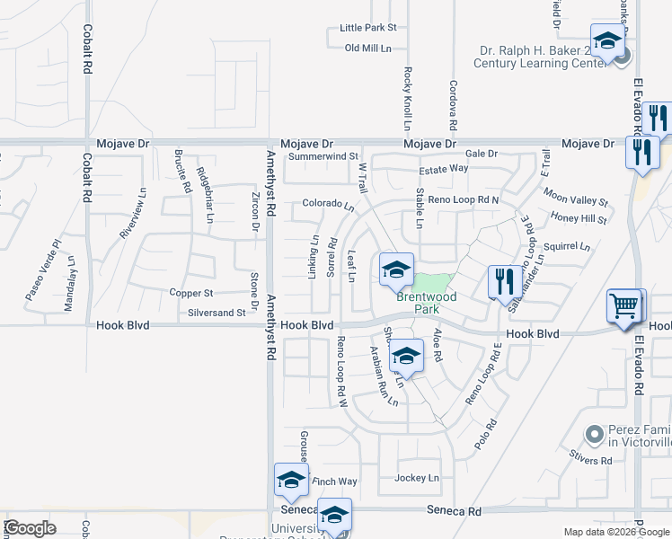 map of restaurants, bars, coffee shops, grocery stores, and more near 15051 Sorrel Road in Victorville