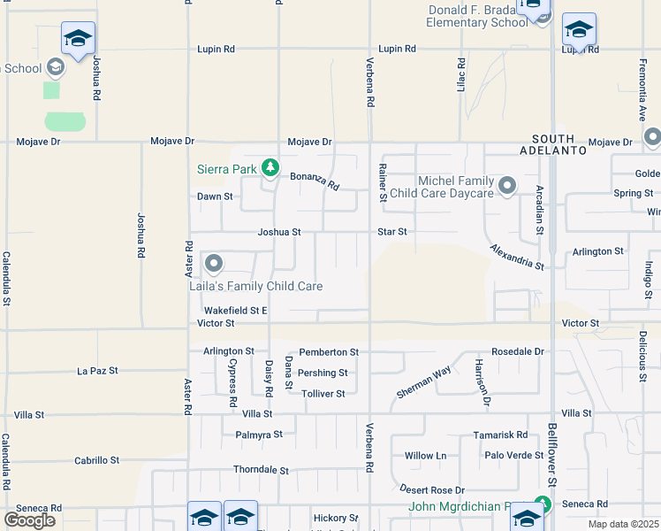 map of restaurants, bars, coffee shops, grocery stores, and more near 15026 Radford Avenue in Adelanto