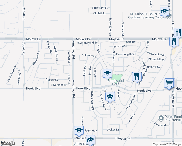 map of restaurants, bars, coffee shops, grocery stores, and more near 15051 Sorrel Road in Victorville