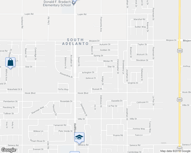map of restaurants, bars, coffee shops, grocery stores, and more near 15028 Henderson Street in Adelanto