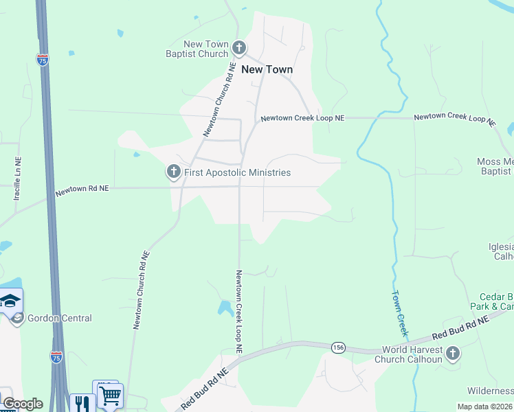 map of restaurants, bars, coffee shops, grocery stores, and more near 121 Mitchell St NE in Calhoun