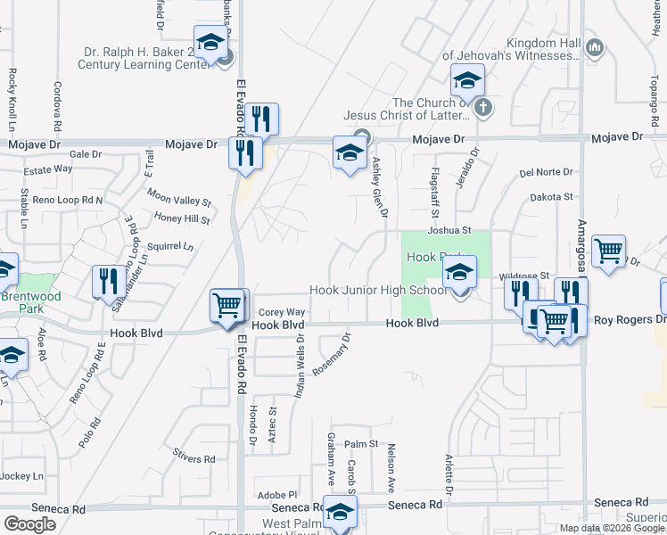 map of restaurants, bars, coffee shops, grocery stores, and more near 15021 Highlander Drive in Victorville