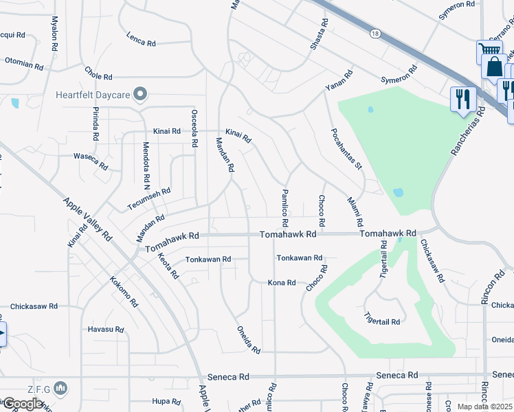 map of restaurants, bars, coffee shops, grocery stores, and more near 15003 Genesee Road in Apple Valley