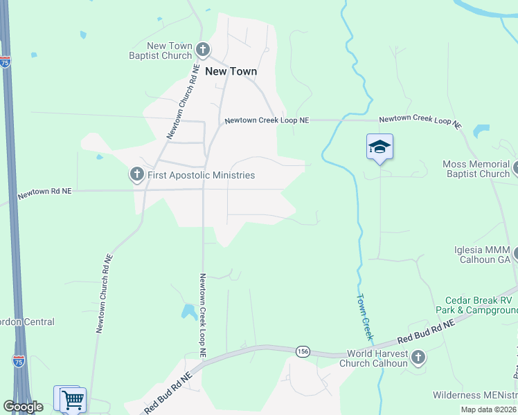 map of restaurants, bars, coffee shops, grocery stores, and more near 935 Newtown Road Northeast in Calhoun