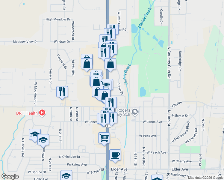 map of restaurants, bars, coffee shops, grocery stores, and more near 1413 Aspen Avenue in Duncan