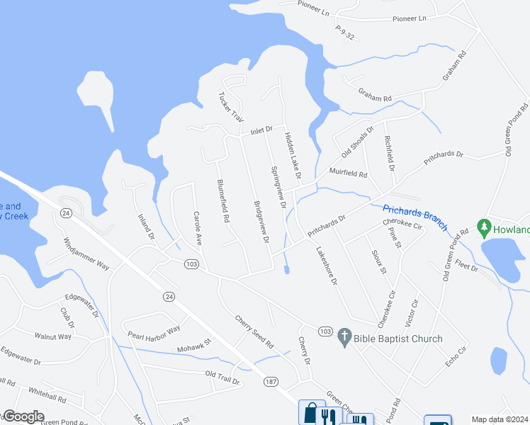 map of restaurants, bars, coffee shops, grocery stores, and more near 236 Bridgeview Drive in Anderson