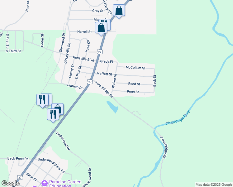 map of restaurants, bars, coffee shops, grocery stores, and more near 30 Penn Street in Trion