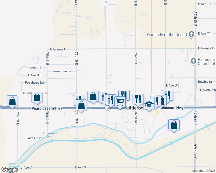 map of restaurants, bars, coffee shops, grocery stores, and more near 35328 80th Street East in Littlerock