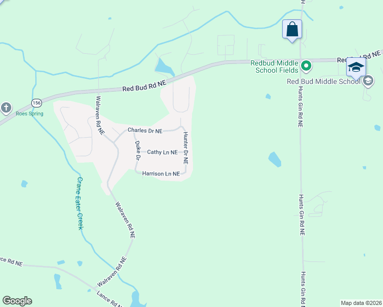 map of restaurants, bars, coffee shops, grocery stores, and more near 152 Hunter Drive Northeast in Calhoun