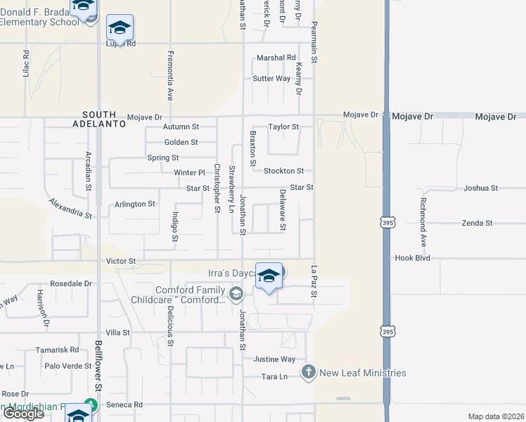 map of restaurants, bars, coffee shops, grocery stores, and more near 15036 Carrolton Street in Adelanto