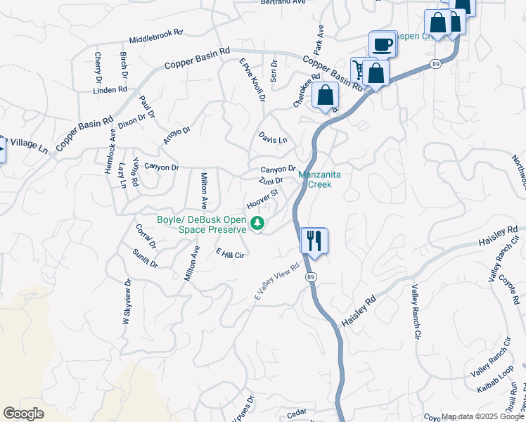 map of restaurants, bars, coffee shops, grocery stores, and more near 1080 Apache Circle in Prescott