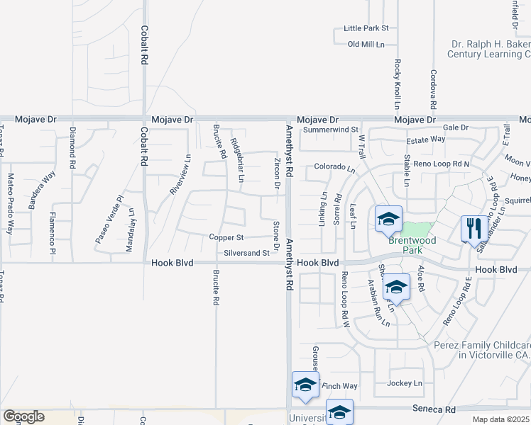 map of restaurants, bars, coffee shops, grocery stores, and more near 15041 Quicksilver Drive in Victorville