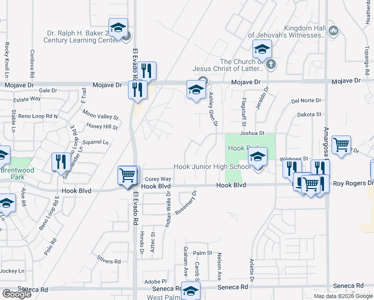 map of restaurants, bars, coffee shops, grocery stores, and more near 15027 Highlander Dr in Victorville
