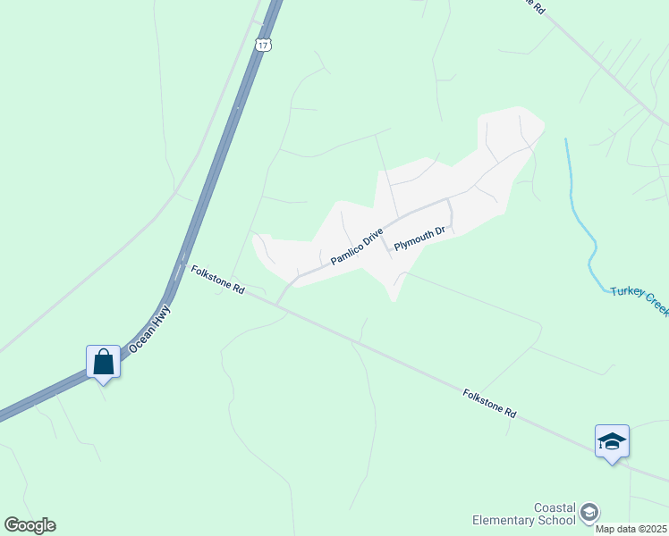 map of restaurants, bars, coffee shops, grocery stores, and more near 118 Pamlico Drive in Holly Ridge