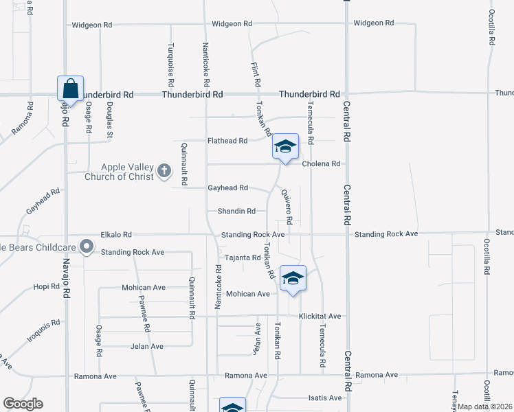 map of restaurants, bars, coffee shops, grocery stores, and more near 22244 Shandin Road in Apple Valley