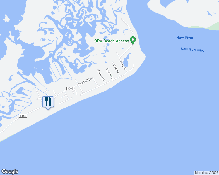 map of restaurants, bars, coffee shops, grocery stores, and more near 2264 New River Inlet Road in Sneads Ferry