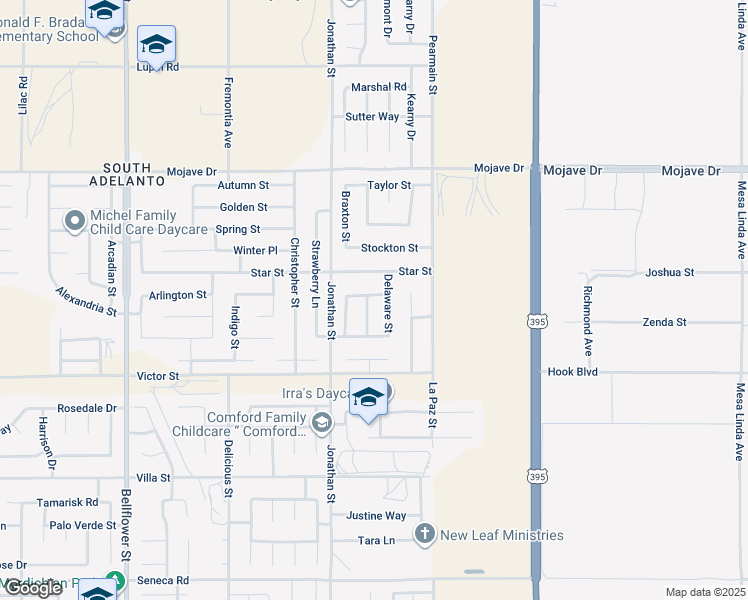 map of restaurants, bars, coffee shops, grocery stores, and more near 15045 Carrolton Street in Adelanto