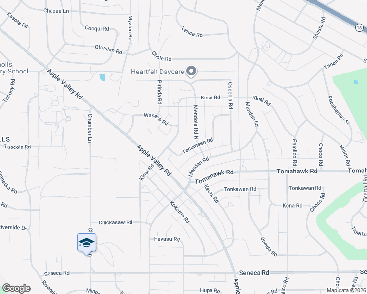 map of restaurants, bars, coffee shops, grocery stores, and more near 19082 Tecumseh Road in Apple Valley