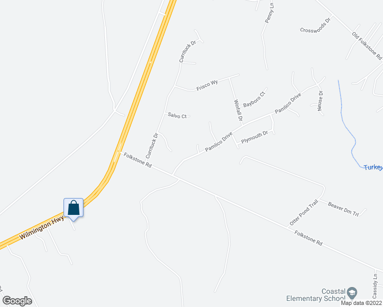 map of restaurants, bars, coffee shops, grocery stores, and more near 111 Pamlico Drive in Holly Ridge