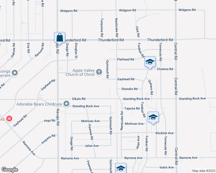 map of restaurants, bars, coffee shops, grocery stores, and more near 22042 Elkalo Road in Apple Valley