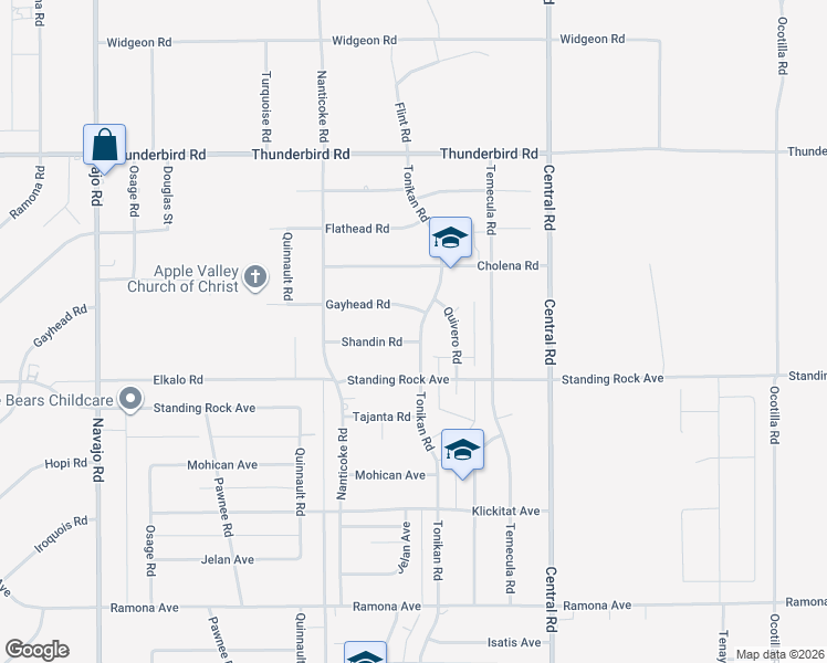 map of restaurants, bars, coffee shops, grocery stores, and more near 22244 Shandin Road in Apple Valley