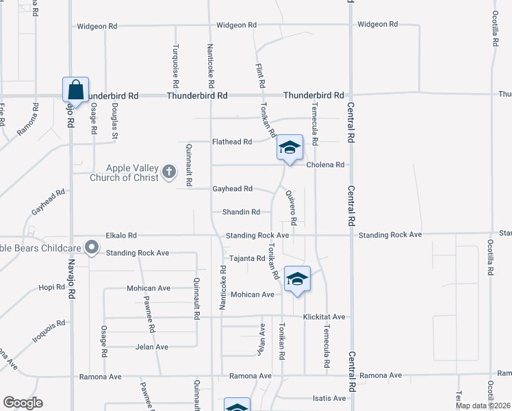 map of restaurants, bars, coffee shops, grocery stores, and more near 22230 Shandin Road in Apple Valley