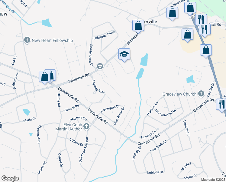 map of restaurants, bars, coffee shops, grocery stores, and more near 110 Park Way in Anderson