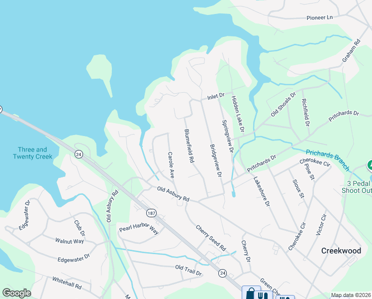 map of restaurants, bars, coffee shops, grocery stores, and more near 1017 Blumefield Road in Anderson
