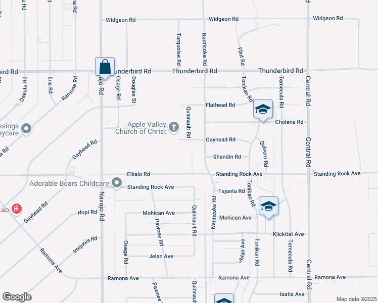 map of restaurants, bars, coffee shops, grocery stores, and more near 22042 Elkalo Road in Apple Valley