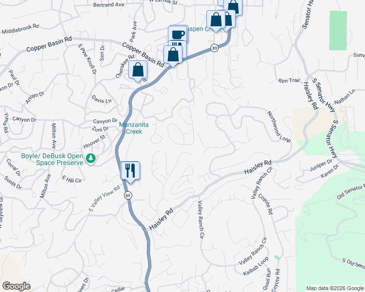 map of restaurants, bars, coffee shops, grocery stores, and more near 1027 Hyland Circle in Prescott