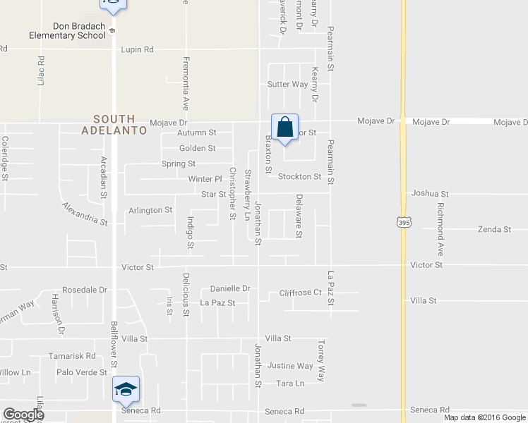 map of restaurants, bars, coffee shops, grocery stores, and more near 15050 Huntington Street in Adelanto