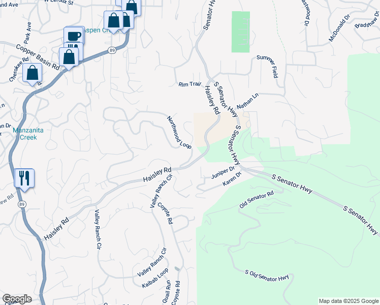 map of restaurants, bars, coffee shops, grocery stores, and more near 725 Northwood Loop in Prescott