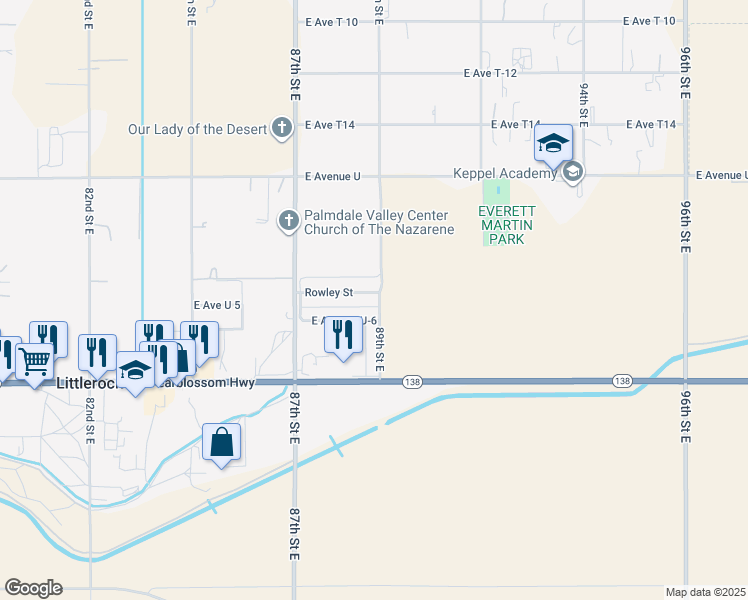 map of restaurants, bars, coffee shops, grocery stores, and more near 35335 89th Street East in Littlerock