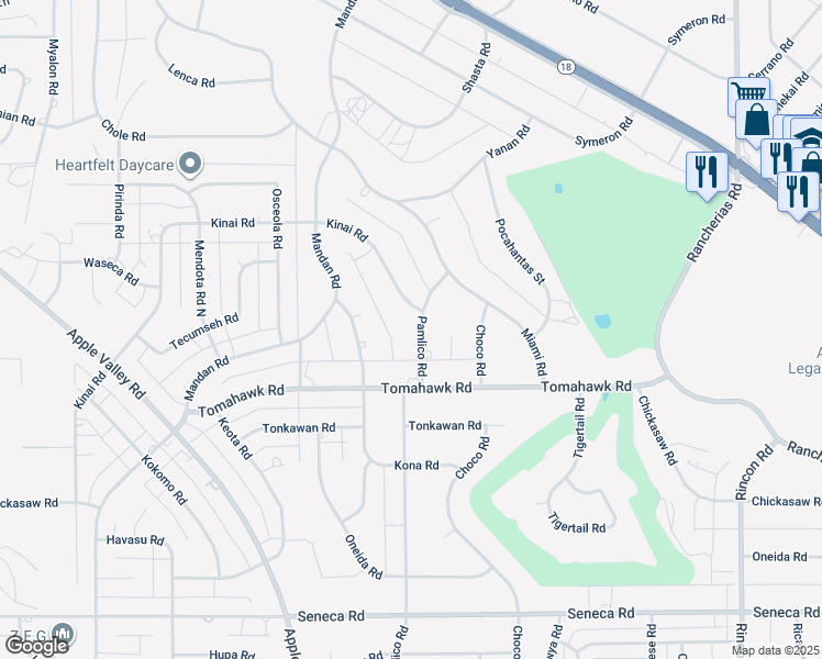 map of restaurants, bars, coffee shops, grocery stores, and more near 15006 Pamlico Road in Apple Valley