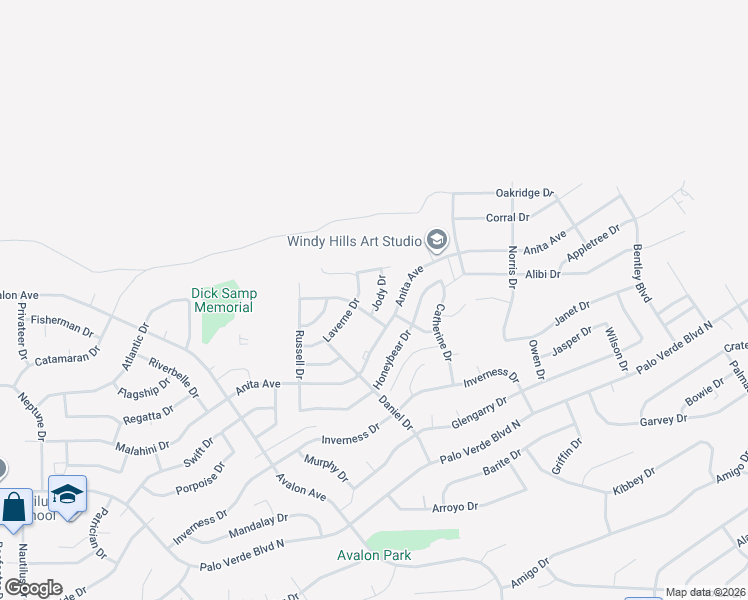 map of restaurants, bars, coffee shops, grocery stores, and more near 2669 Jody Drive in Lake Havasu City