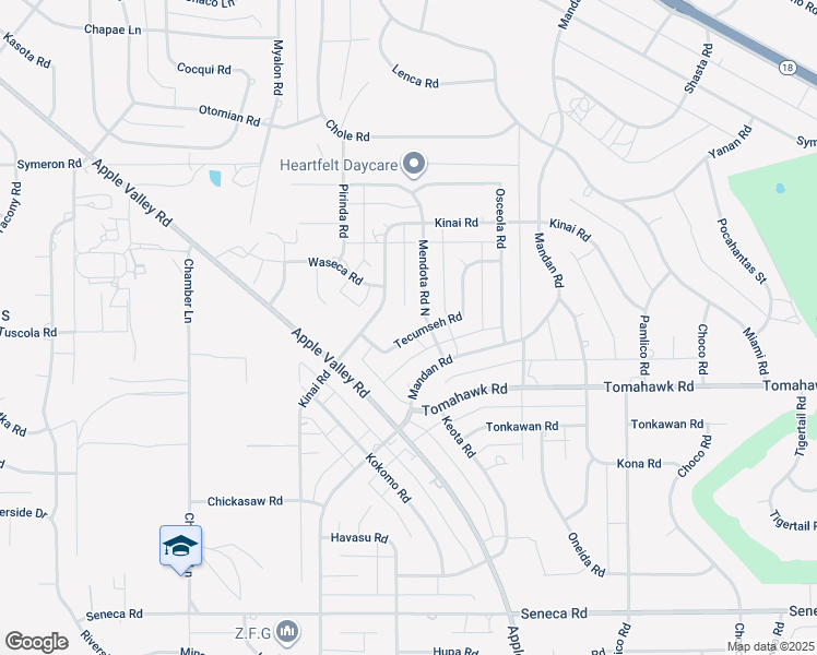 map of restaurants, bars, coffee shops, grocery stores, and more near 19098 Tecumseh Road in Apple Valley