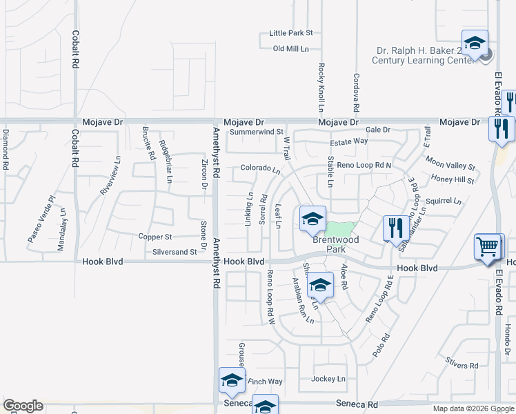 map of restaurants, bars, coffee shops, grocery stores, and more near 15054 Sorrel Road in Victorville