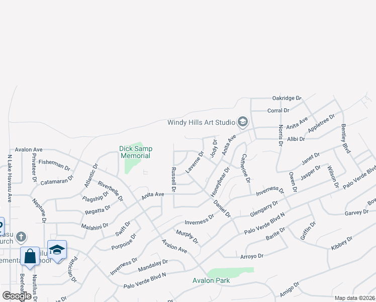 map of restaurants, bars, coffee shops, grocery stores, and more near 2570 James Dr in Lake Havasu City