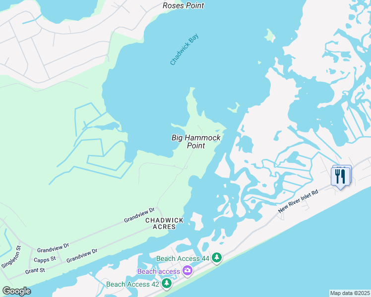 map of restaurants, bars, coffee shops, grocery stores, and more near 155 Big Hammock Point Road in Sneads Ferry