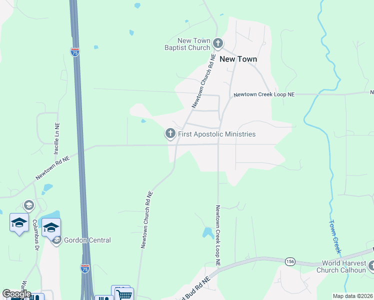 map of restaurants, bars, coffee shops, grocery stores, and more near 767 Newtown Road Northeast in Calhoun
