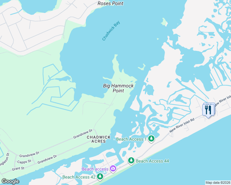 map of restaurants, bars, coffee shops, grocery stores, and more near 157 Big Hammock Point Road in Sneads Ferry