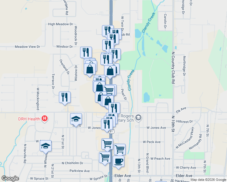 map of restaurants, bars, coffee shops, grocery stores, and more near 1413 Aspen Avenue in Duncan